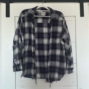 Distressed flannel shirt, American eagle size xl, blue and white plaid shirt